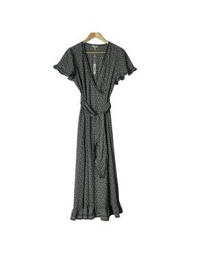 NWT Max Studio Floral Midi Dress NWT M Navy Green Blue Pockets Elastic Waist